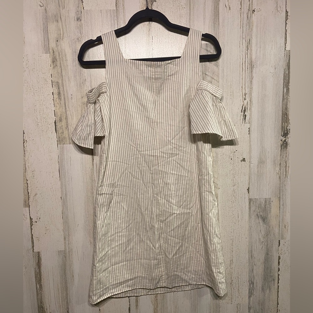 Madewell White Grey Striped Cold Shoulder Square Neck Shift Mini Dress 0 - Picture 7 of 11